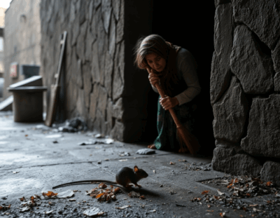 Woman getting rid of rat