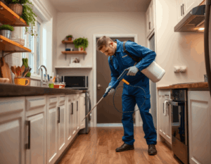 Extermination services inside a modern kitchen.