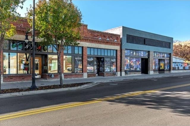 A row of low-rise commercial buildings.