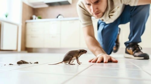 A person observing a rodent